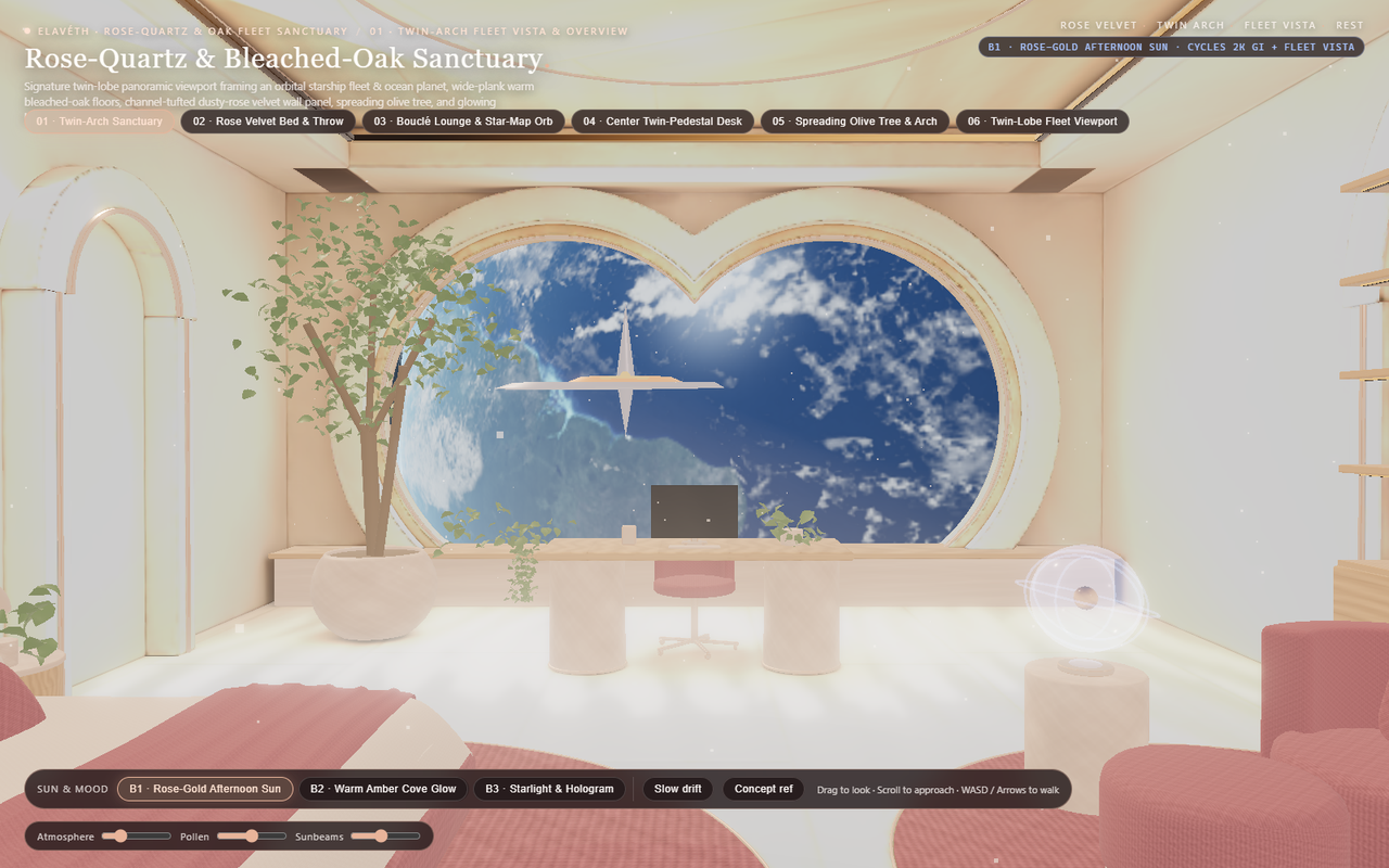 Room 05 — Rose-Quartz & Bleached-Oak Fleet Sanctuary
