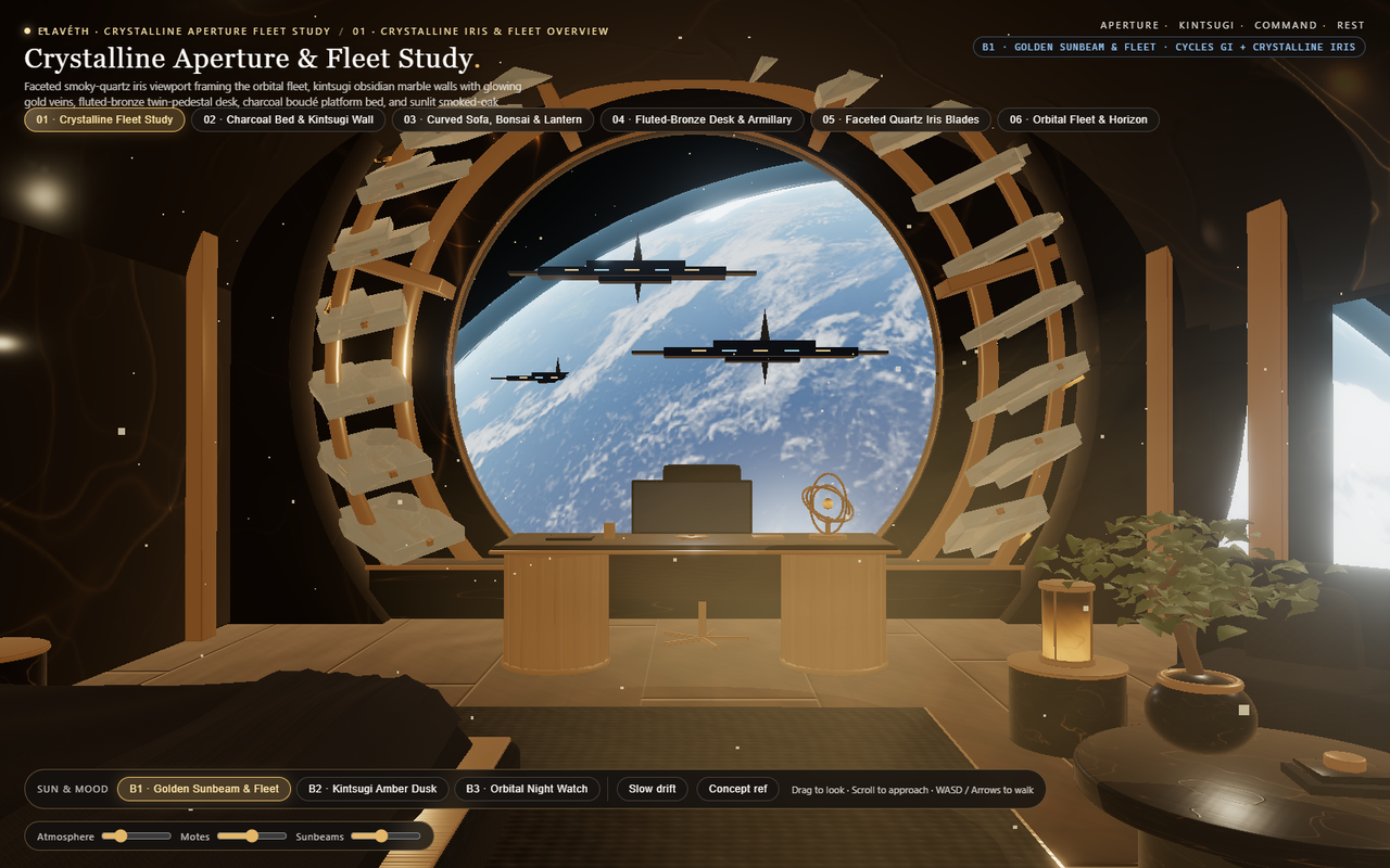 Room 06 — Crystalline Aperture & Kintsugi Obsidian Fleet Study